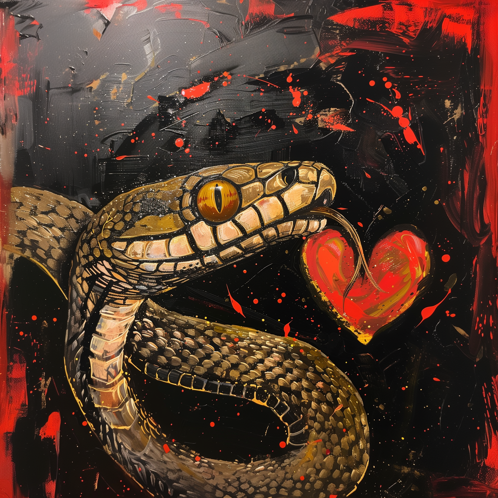a snake eats a piece of an abstract heart