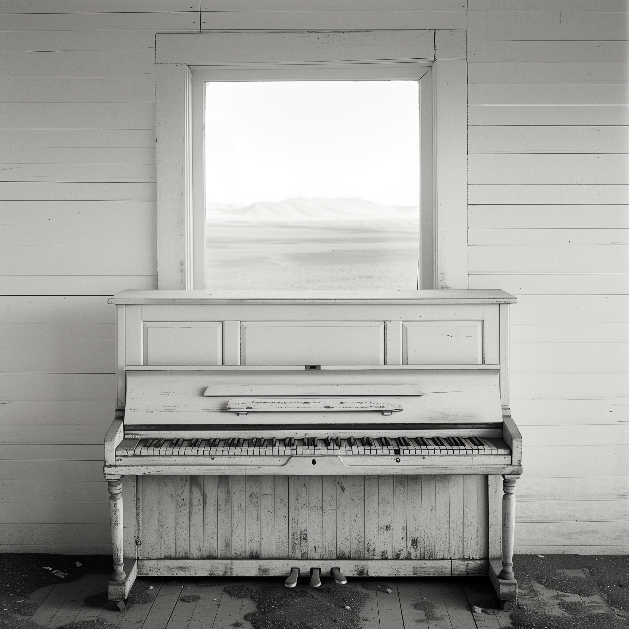front view on a piano in a white room